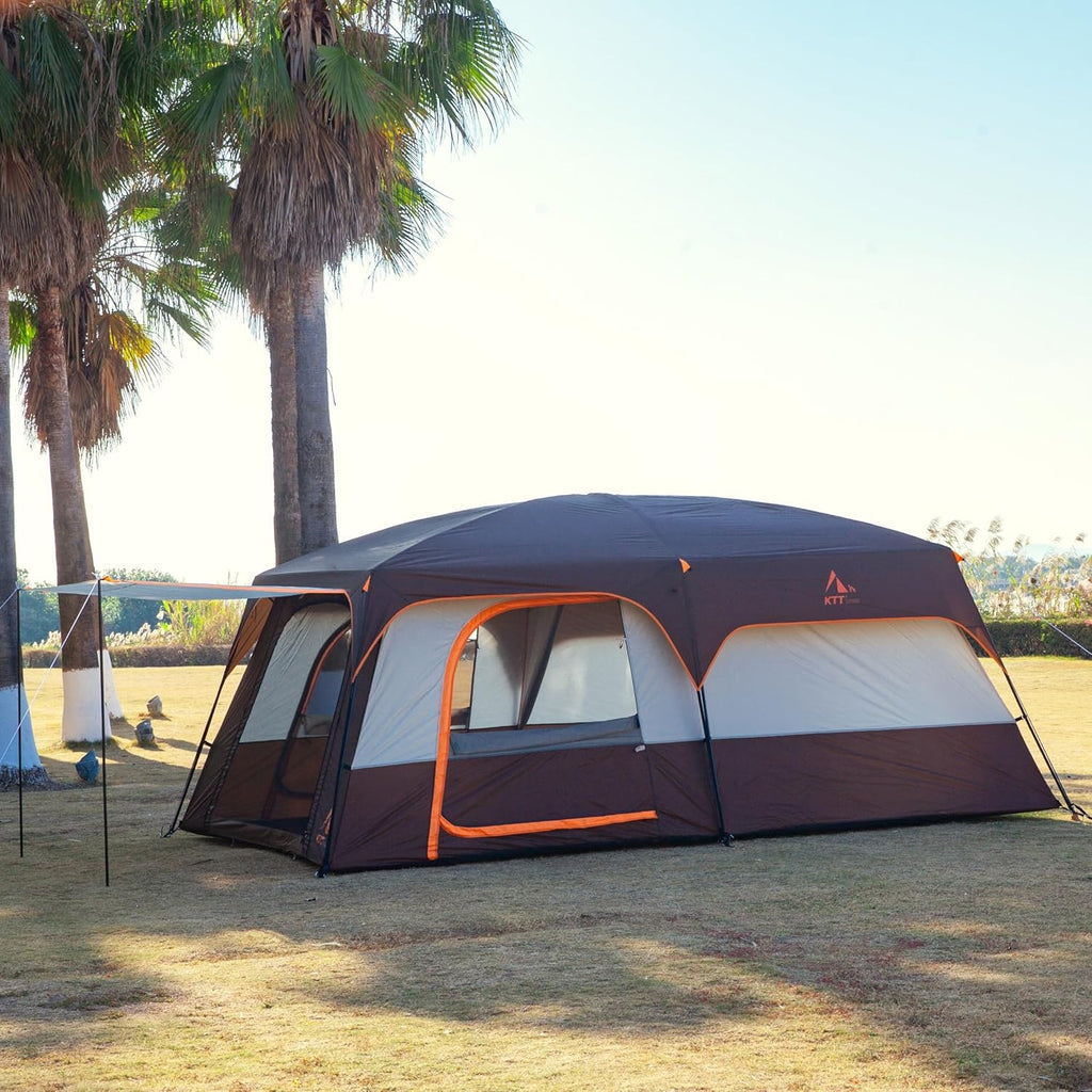 KTT Extra Large Tent 8-10-12-14 Person(A),Family Cabin Tents,2 Rooms,3 Doors and 3 Windows with Mesh,Straight Wall,Waterproof,Double Layer,Big Tent for Outdoor,Picnic,Camping,Family Gathering