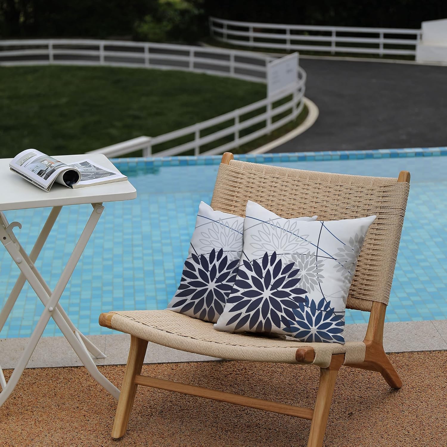 DFXSZ DarkLight Blue Floral Outdoor Pillow Covers 18x18 Set of 2 Waterproof