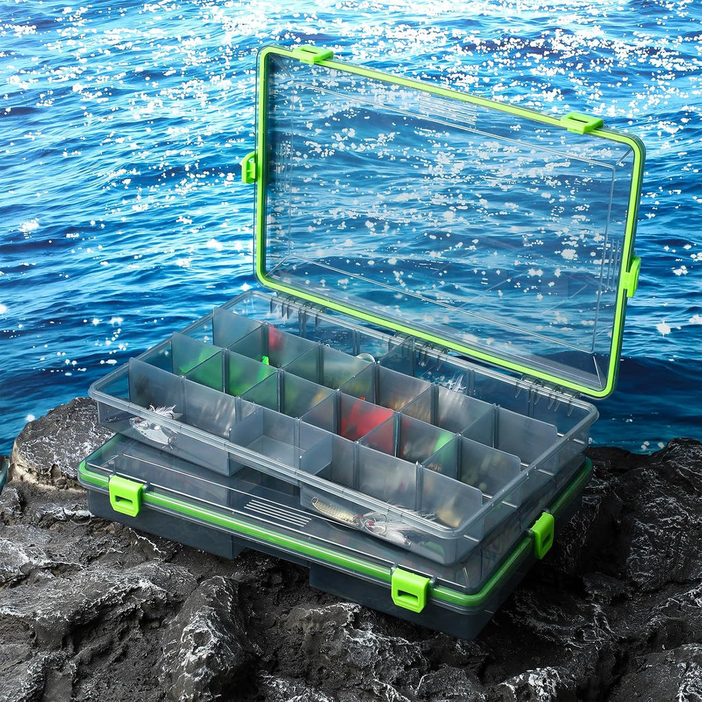 Wonderjune 6 Pack Fishing Tackle Box Waterproof 3700 Tackle Tray, Green