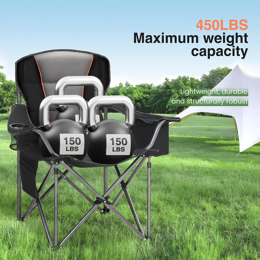 Heavy Duty Oversized Portable Folding Camping Chairs Support 450 LBS Black
