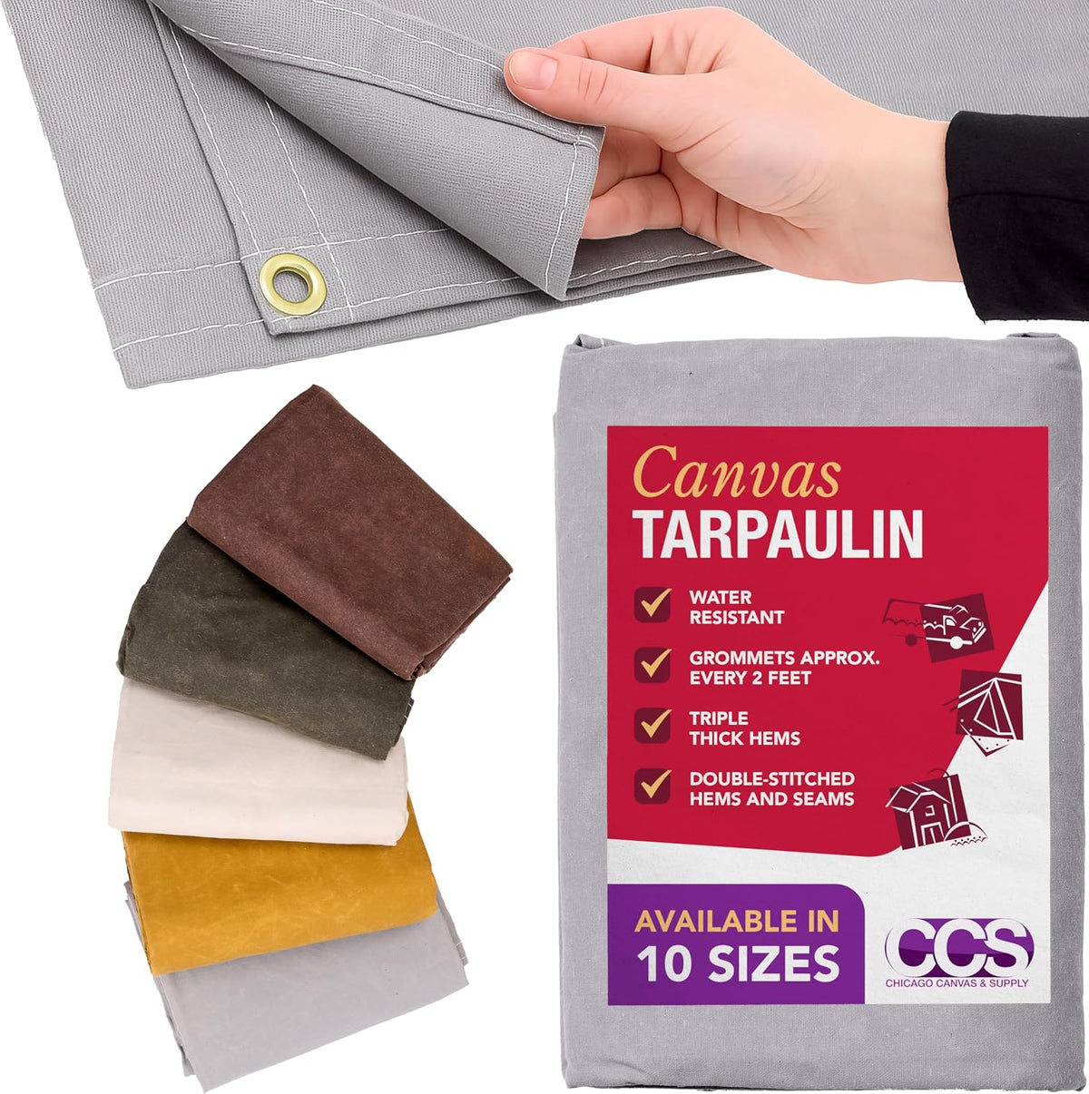 CCS Waterproof Canvas Tarp Cover – Heavy Duty Duck Cloth, Waxed Canvas Tarpaulin with Rustproof Brass Grommets for Camping, Construction, Equipment & Outdoor Use (Brown, 7x9 Ft)