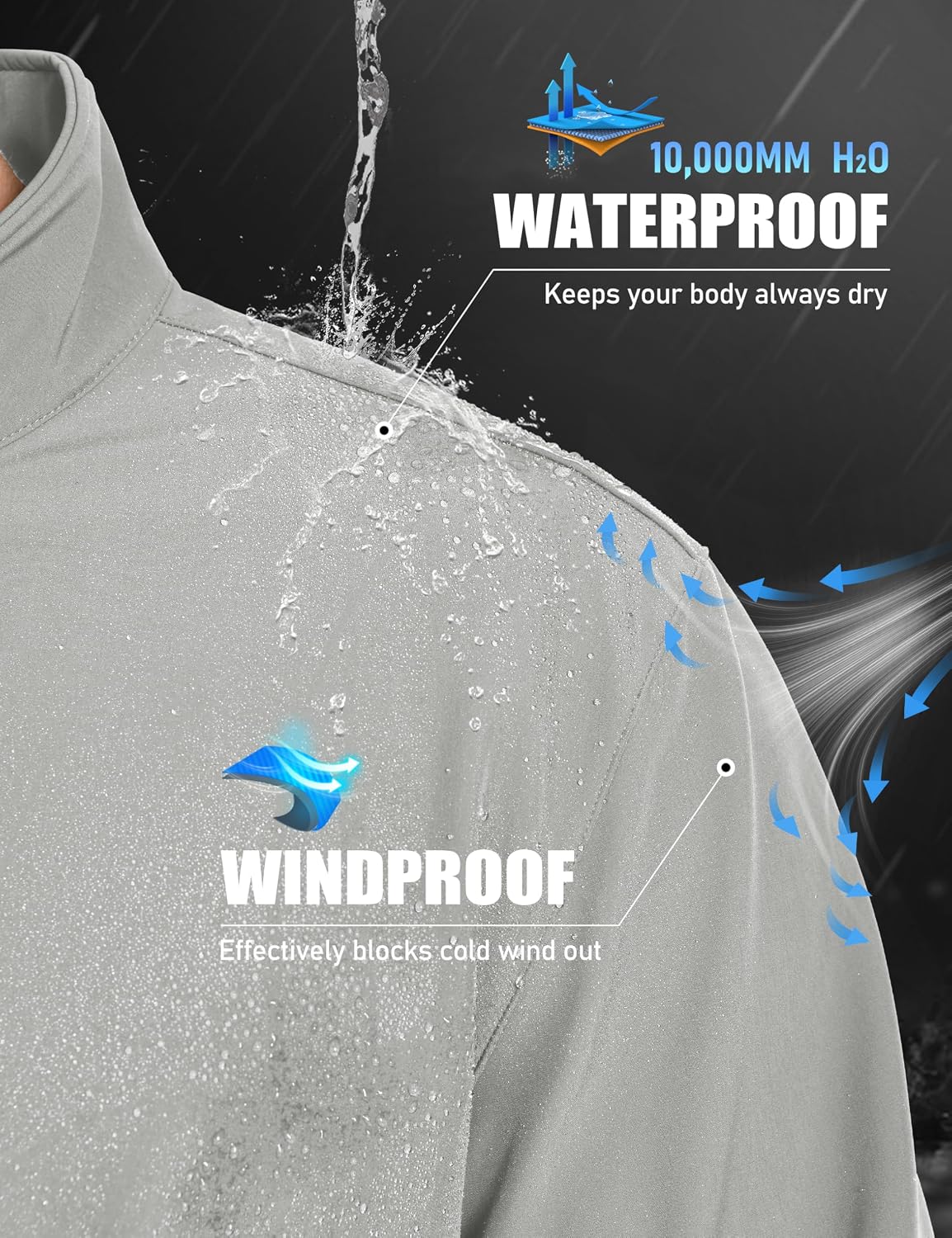 MAGCOMSEN Men's Fleece Lined Softshell Jacket Lightweight Waterproof Windbreaker Zip Up Winter Rain Coat Tactical Hiking