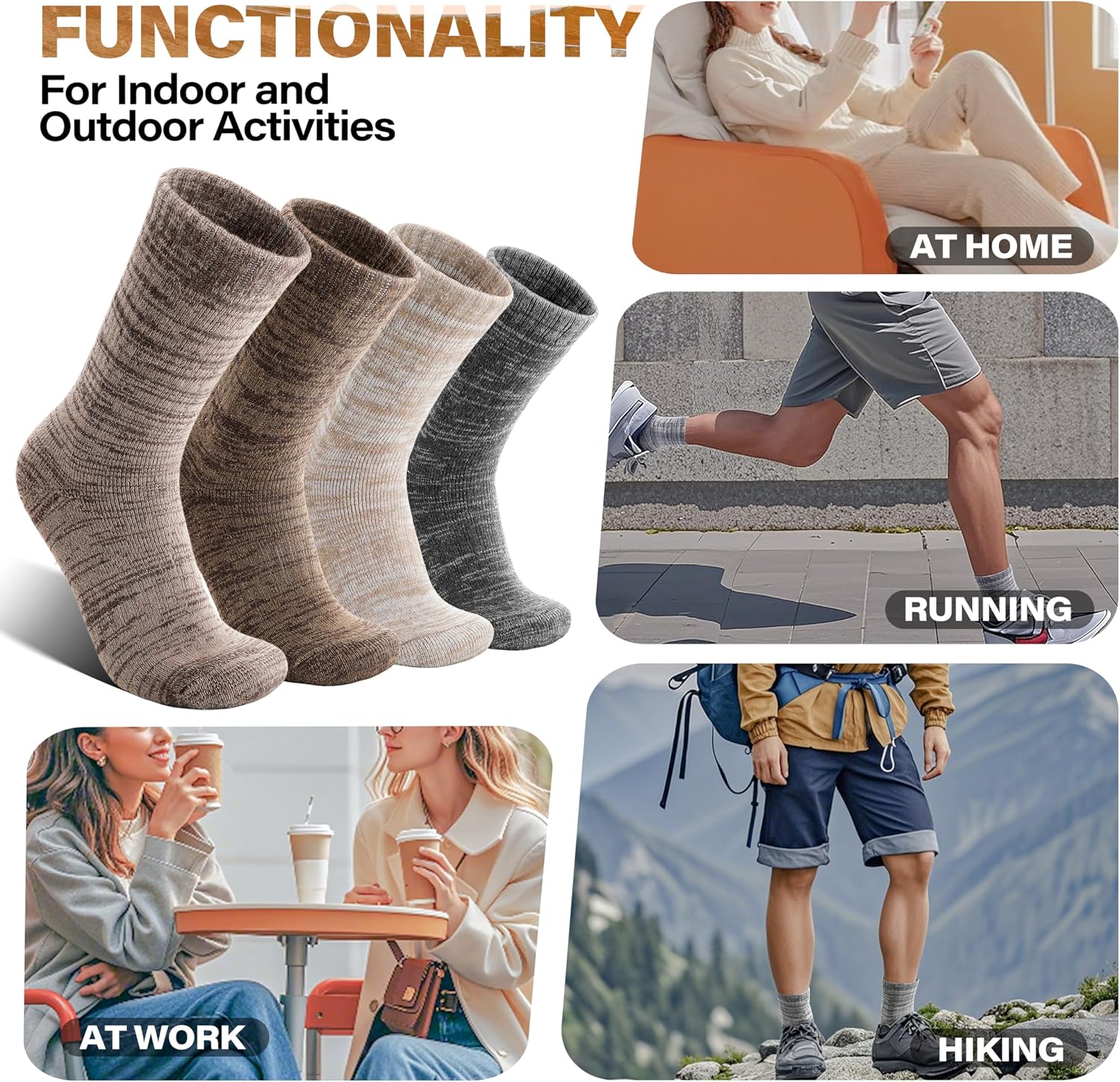 Anlisim Merino Wool Hiking Socks, Boot Crew Work Socks for Women Men