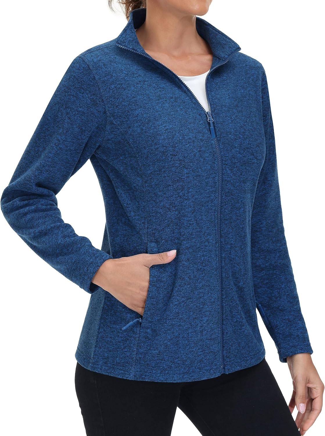 MAGCOMSEN Womens Fleece Zip Up Jacket with Pockets Lightweight Soft Coat