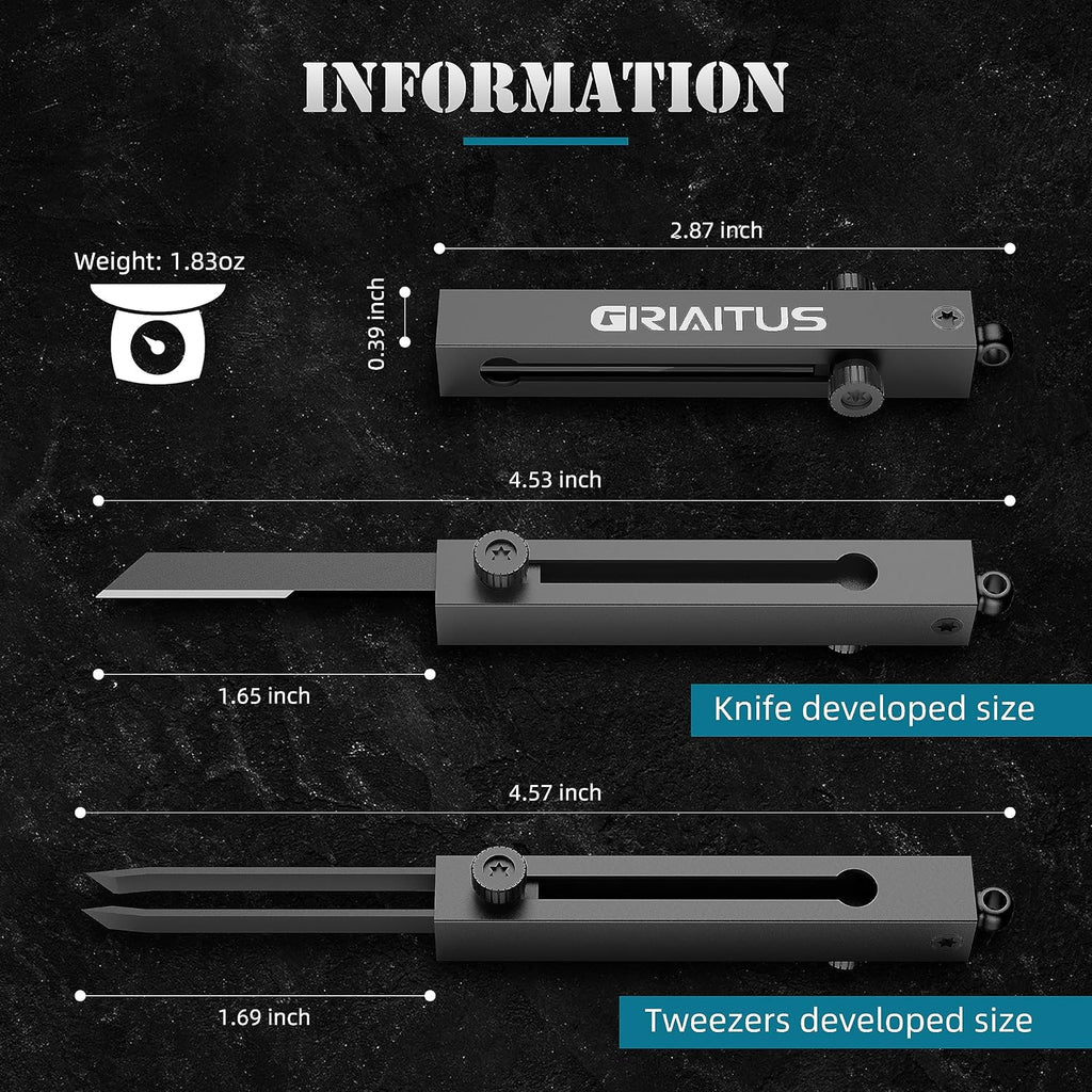 2-in-1 EDC Pocket Knife Keychain Tweezers Multitool, Box Cutter Tool, Black