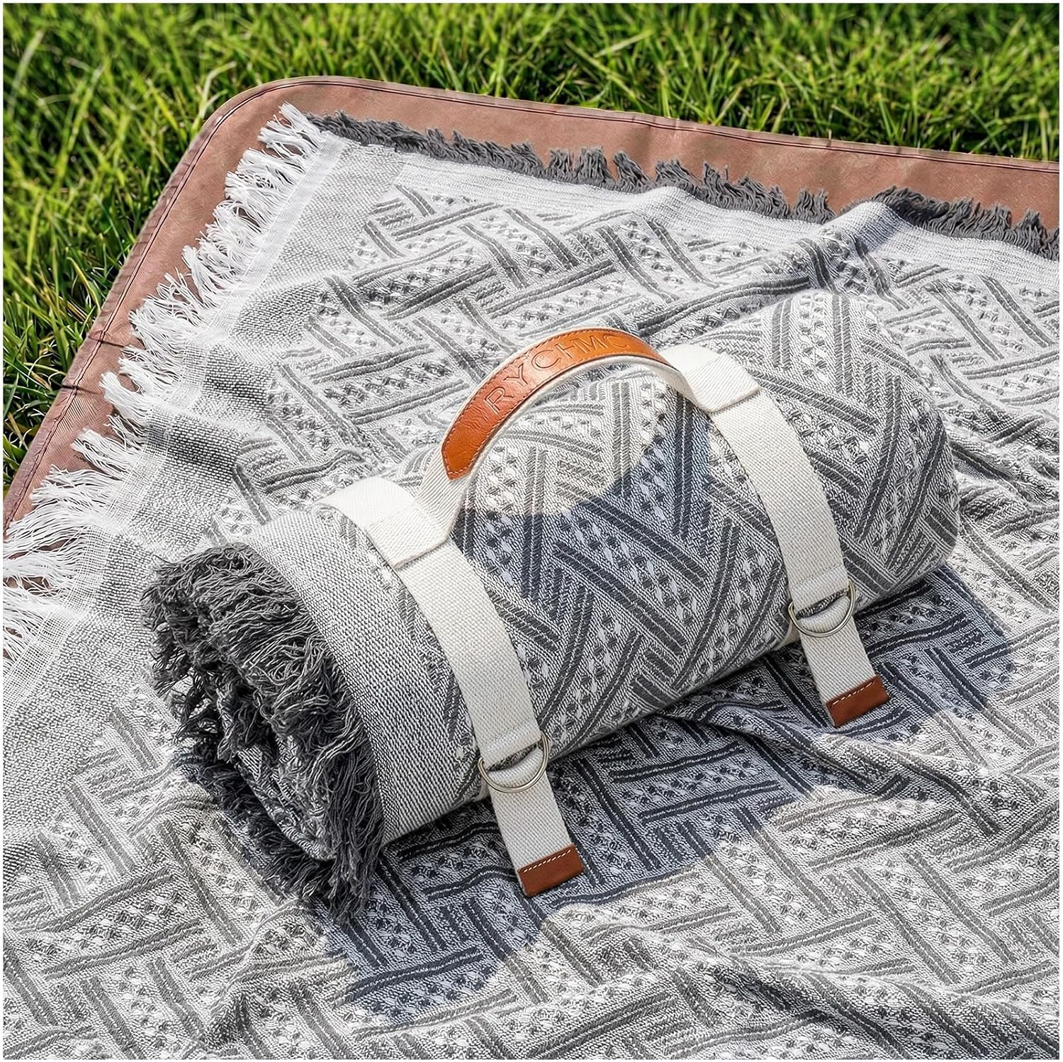 RYCHIC 2 in 1 Extra Large Boho Beach Blanket Towel Picnic Rug Camp Mat Family Beach Trip Essentials Summer Vacation Must Have Travel Accessories Lake Day Necessities Stuff Need Gear Gift Gadget 2026