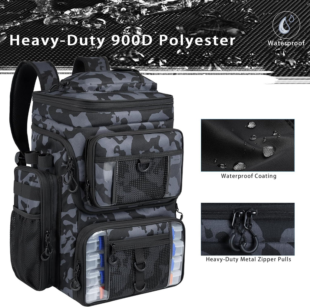 Fishing Tackle Backpack,55L Large Tackle Bag with 4 Rod Holders,Camouflage