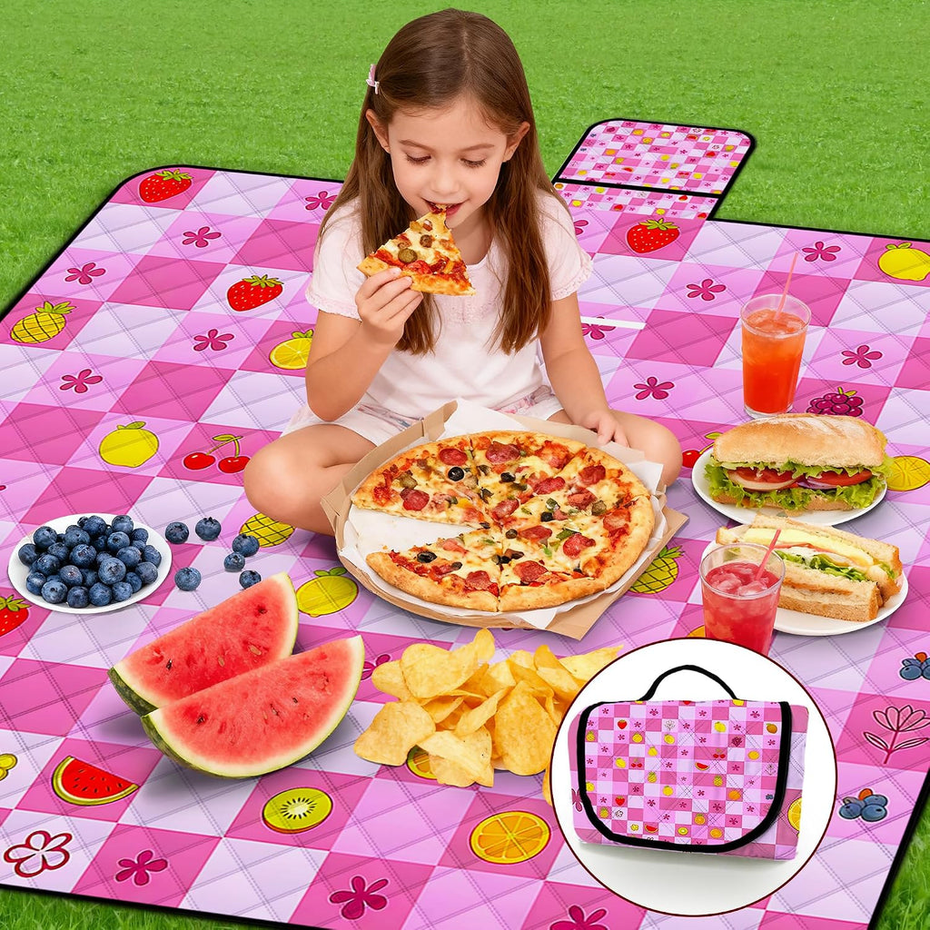 Picnic Blankets Outdoor Blanket,80"x 80" Extra Large Waterproof Sandproof Foldable Beach Blanket Grid Picnic Mat for Camping,Lawn,Park(Deep Pink)