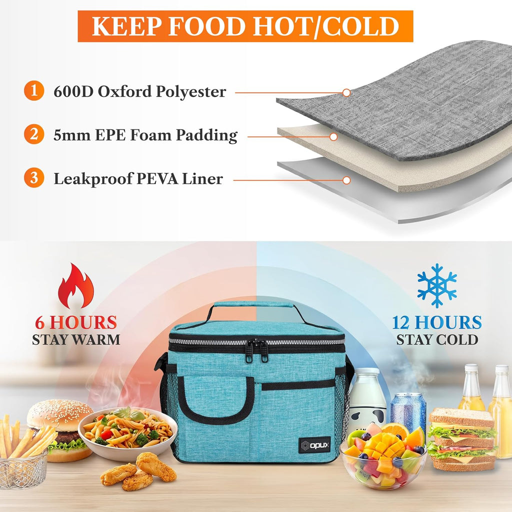 opux Insulated Lunch Box Adult, 14 Can Leakproof Cooler Bag Kid, Sea Blue