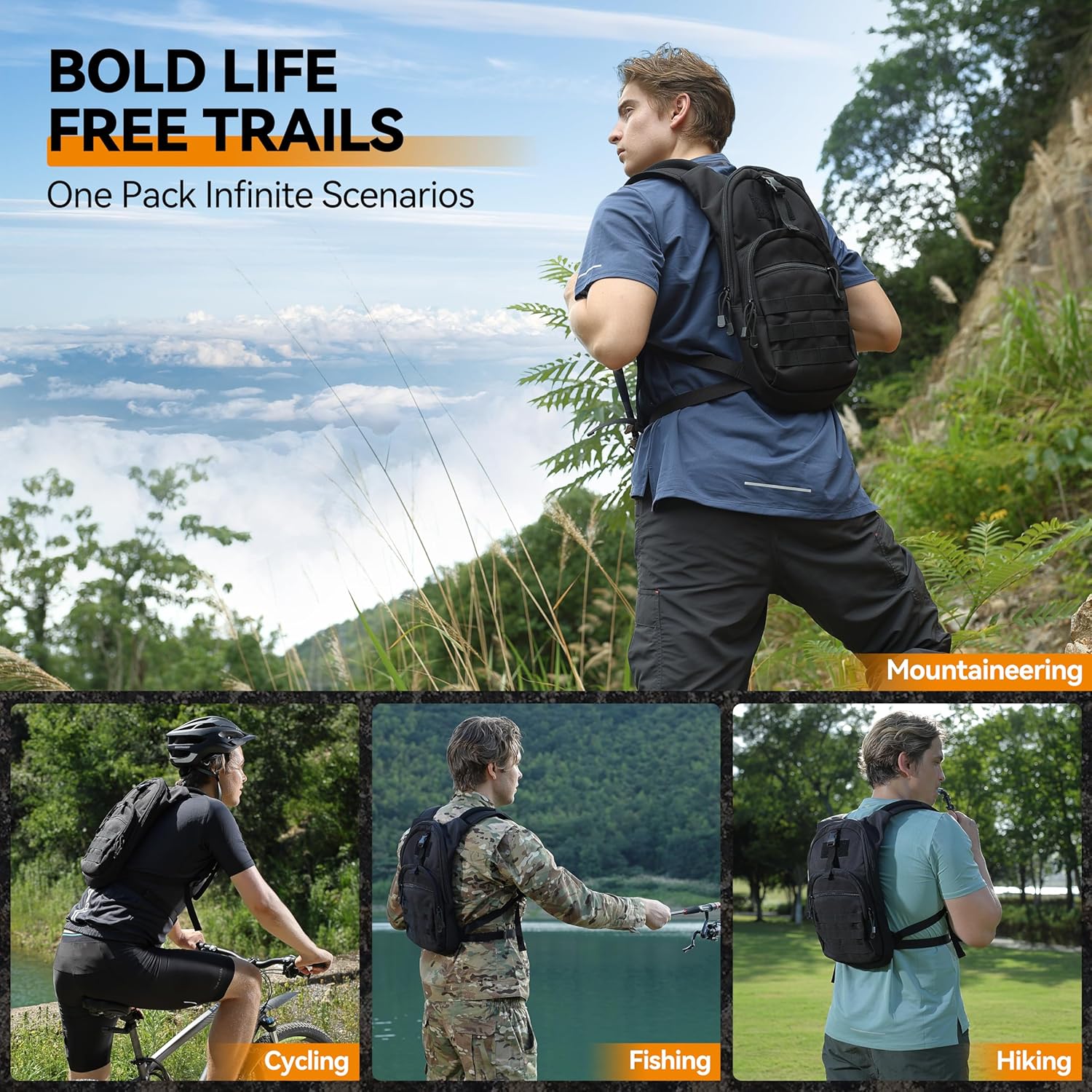 MARCHWAY Tactical Molle Hydration Pack with 2.5L TPU Water Bladder, Low-Profile Organized Military Backpack for Hiking, Cycling, Backpacking, Hunting, Running