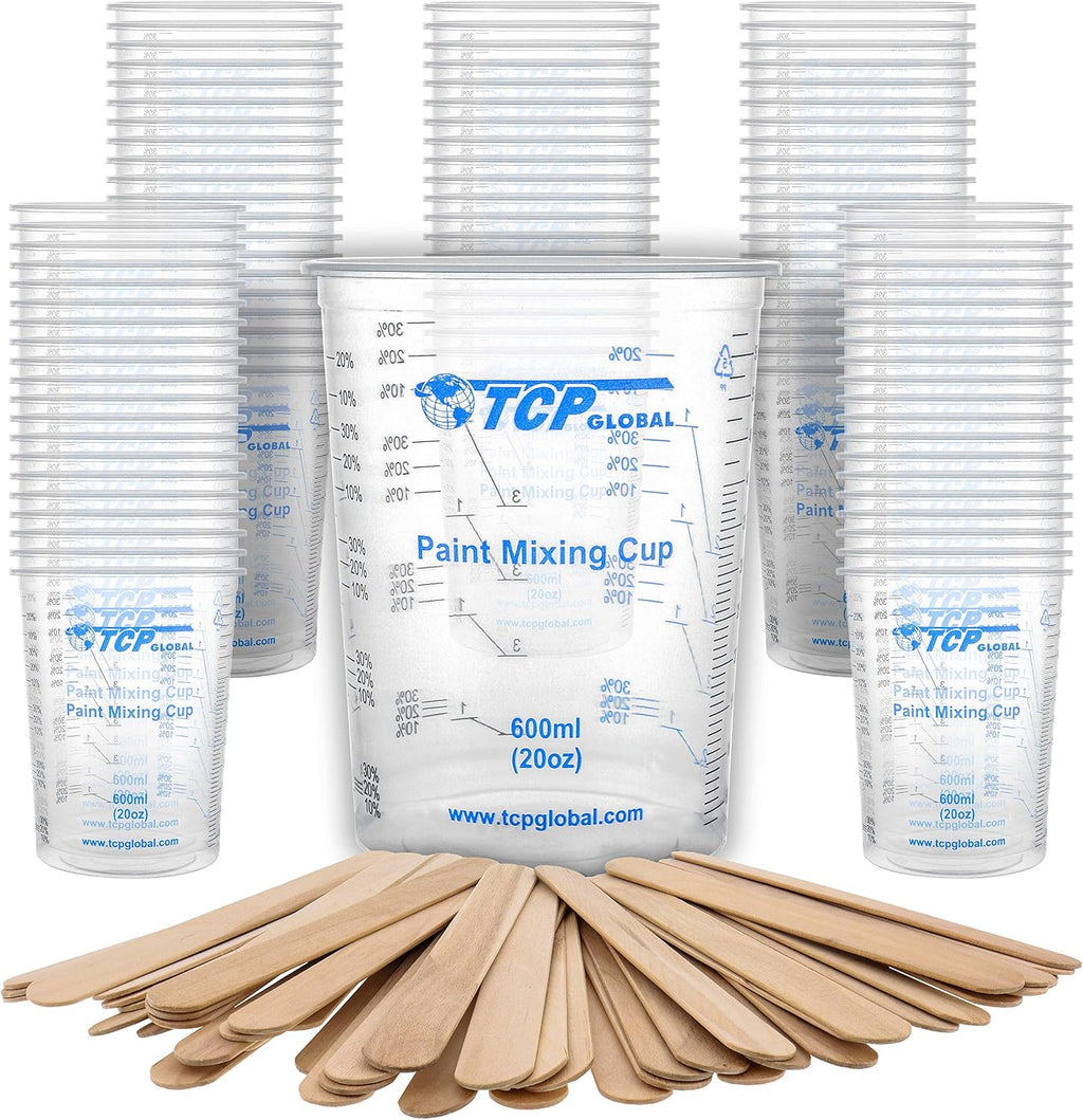 TCP Global 20 oz. (600ml) Graduated Plastic Mixing Cups - Box of 50