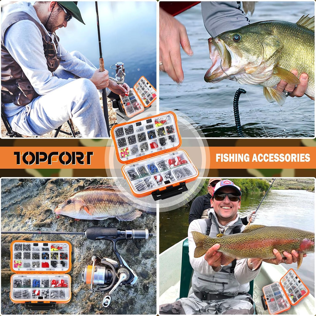 TOPFORT 187/343pcs Fishing Accessories Kit, Organized Fishing Tackle Box with Tackle Included, Fishing Hooks, Fishing Weights Sinkers, Fishing Gear and Equipment, Fishing Gift for Men