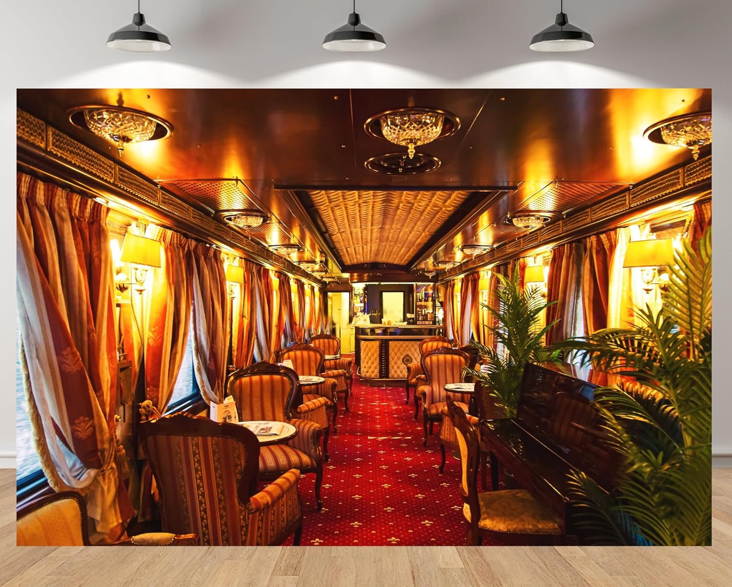 MAEQLQLM 7x5ft Vintage Luxury Train Carriage Backdrop Elegant Retro Railway Dining Lounge Photography Background for Railroad Theme Party Vintage Travel Event Decor Wallpaper Photoshoot Props