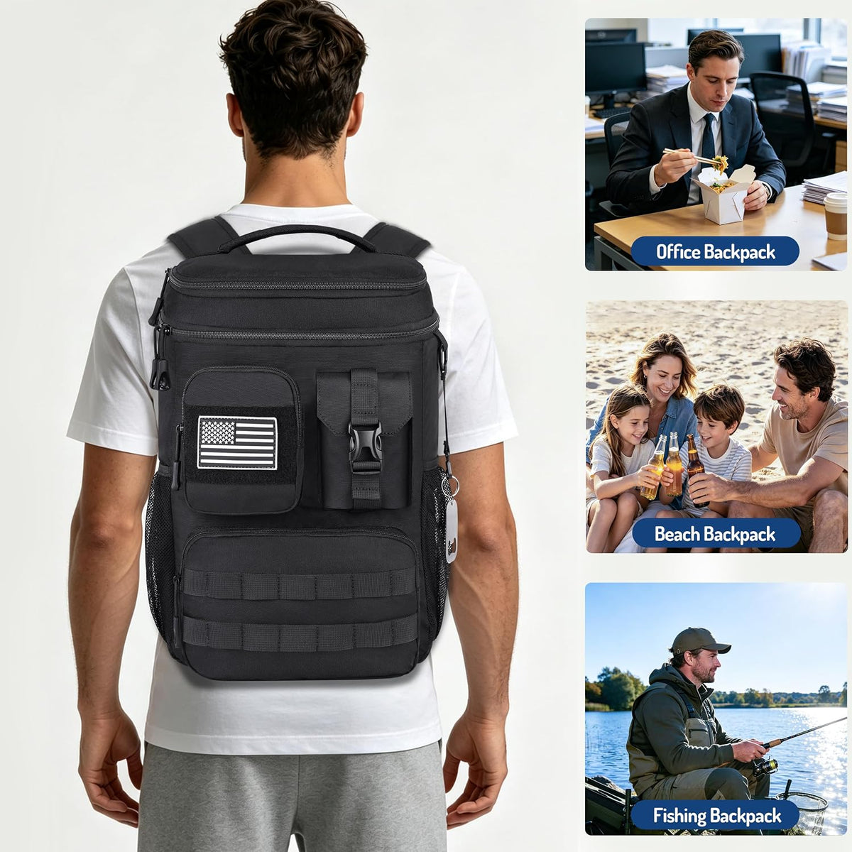 DEYACE Tactical Cooler Backpack, 33 Can 24L 20H Cold Retention Insulated Leak Proof Dual Compartment Cooler Lunch Box Bag with MOLLE System for Camping Hiking Beach Work