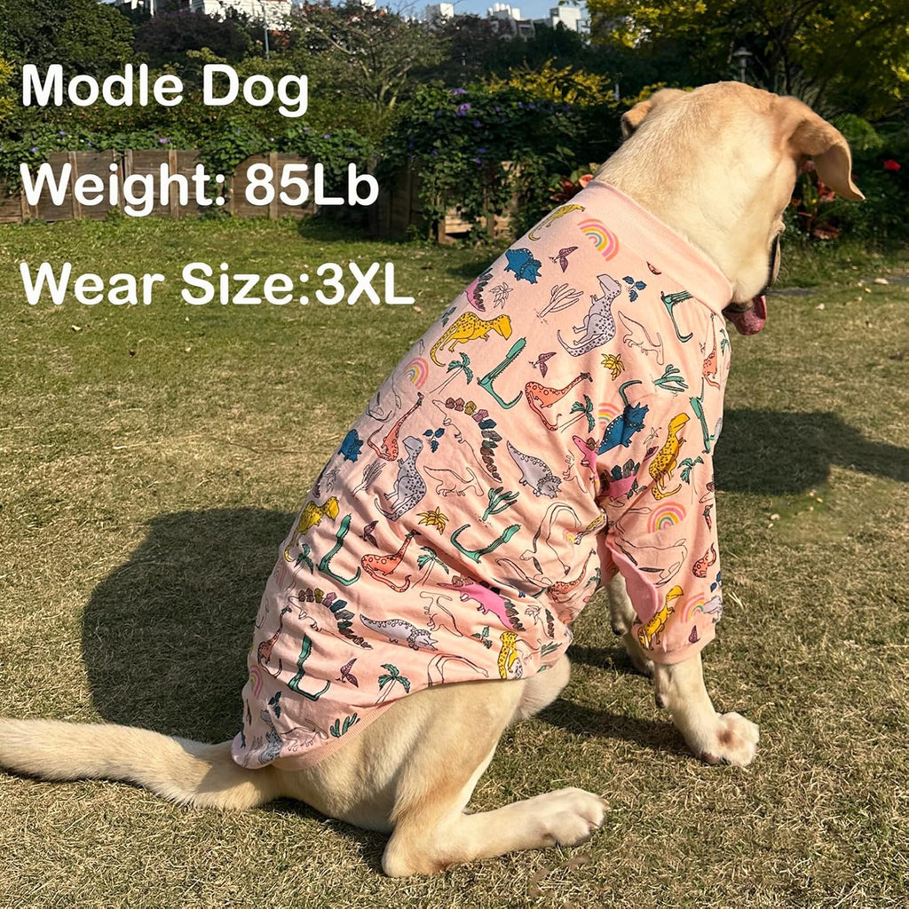 Dog T Shirts Cotton Dinosaur Pattern Prints Shirt Pajamas Pets Breathable Stretchy Clothes for Extra Large Dogs (3XL,Pink Dinosaur)