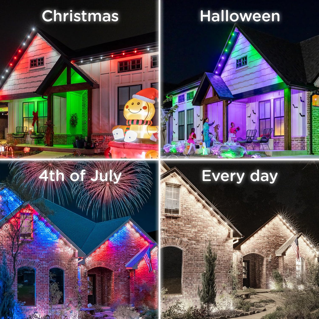 Enbrighten Eternity Permanent Outdoor Lights, 50ft with 36 RGBWIC LED Lights, App‑Controlled, Cuttable, Christmas, Accent & Year‑Round Eave Lighting, Works with Alexa & Google Home, 81102