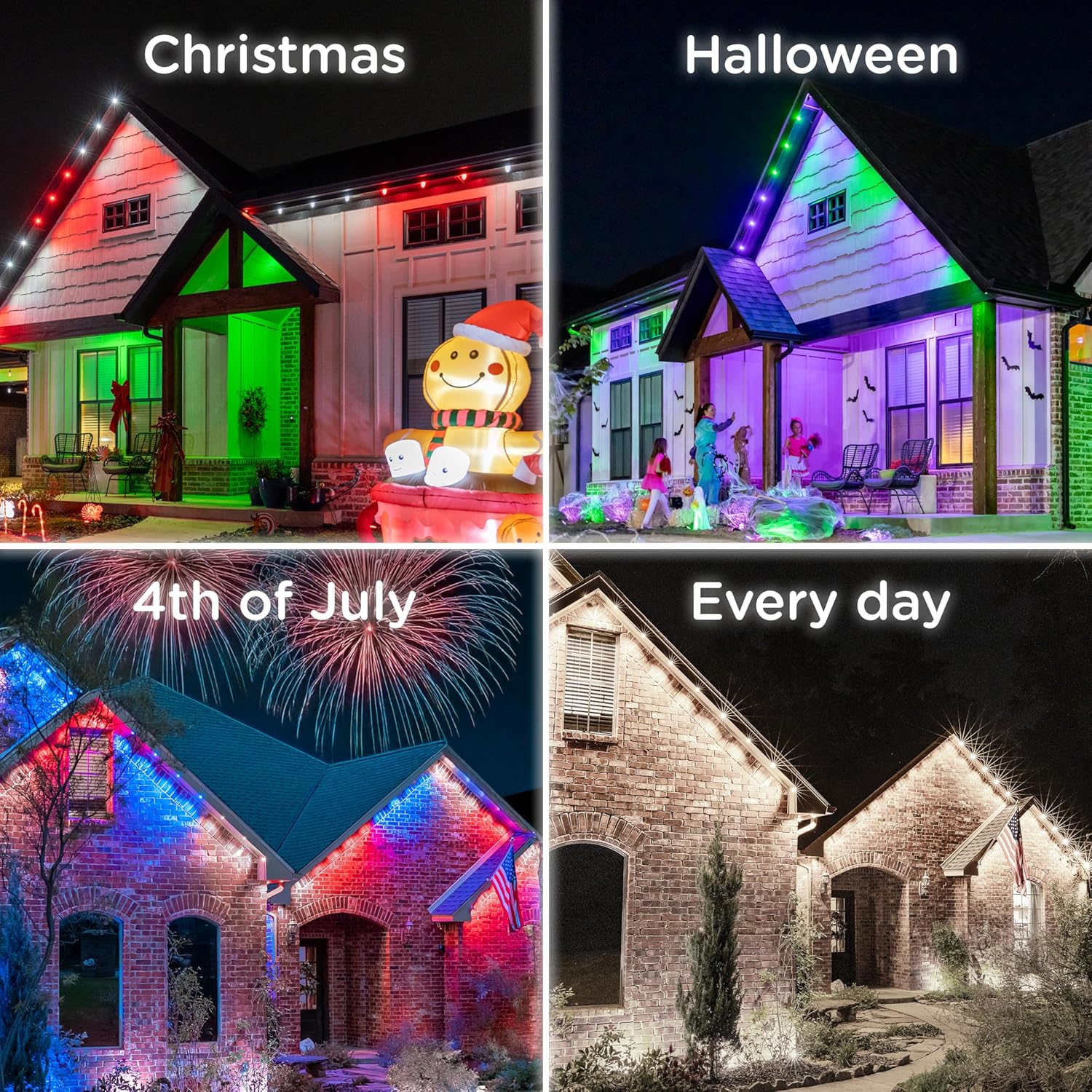 Enbrighten Eternity Permanent Outdoor Lights, 50ft with 36 RGBWIC LED Lights, App‑Controlled, Cuttable, Christmas, Accent & Year‑Round Eave Lighting, Works with Alexa & Google Home, 81102