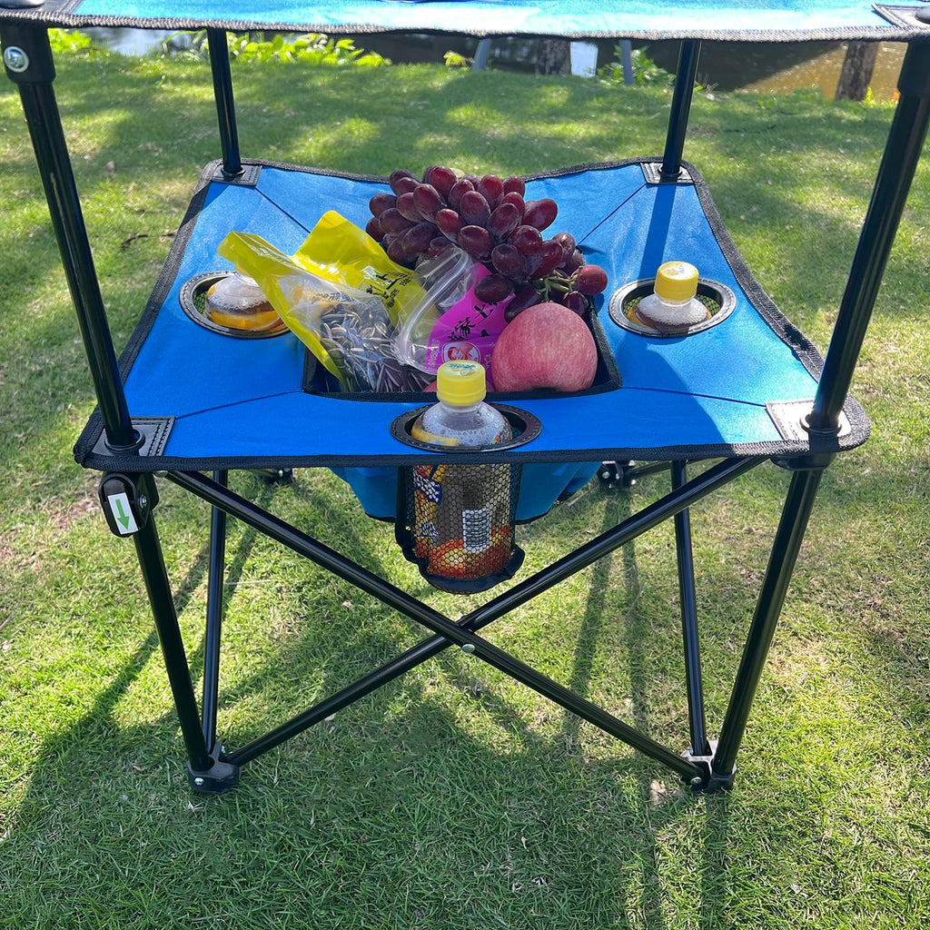 Portable Folding Camping Table With Cup Holders, 2-Tier Outdoor Table