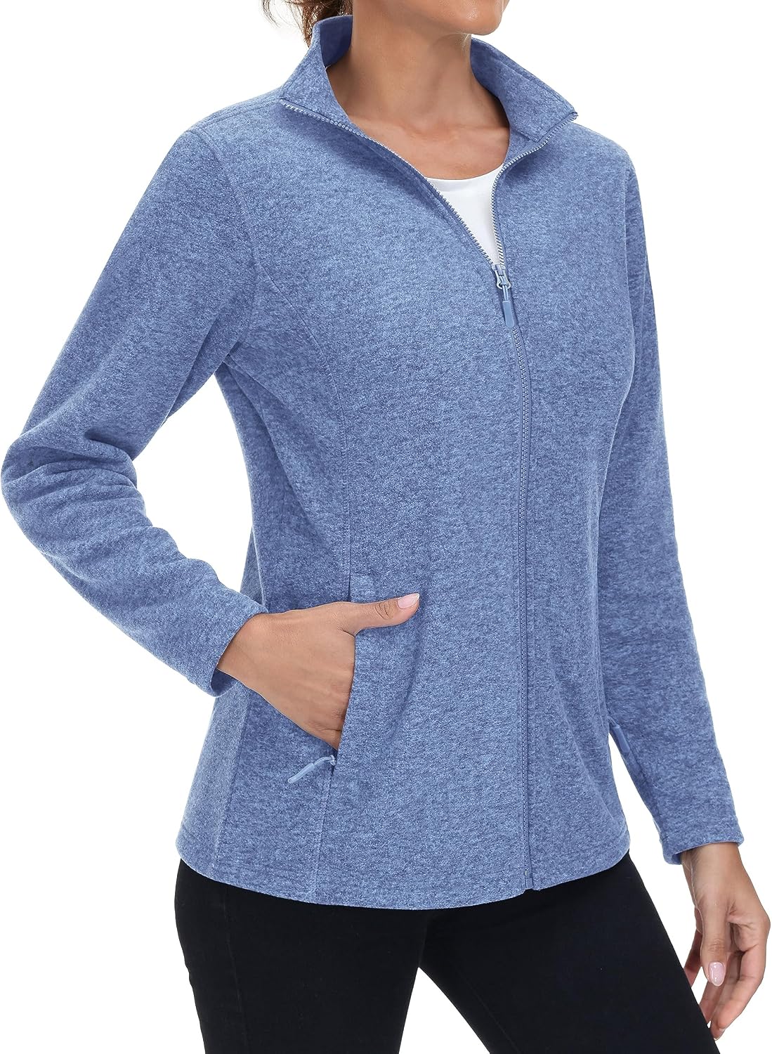 MAGCOMSEN Womens Fleece Zip Up Jacket with Pockets Lightweight Soft Coat