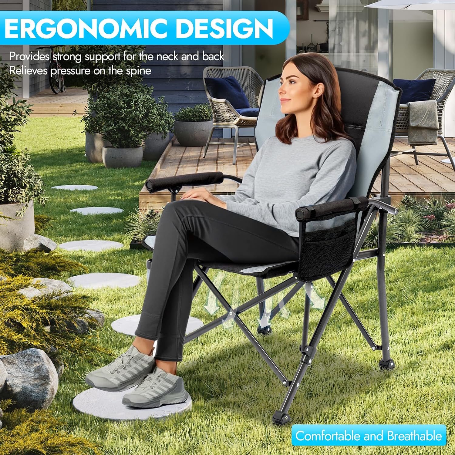 2 Pack Camping Chairs for Adults, 450 LBS Heavy Duty Camp Chair