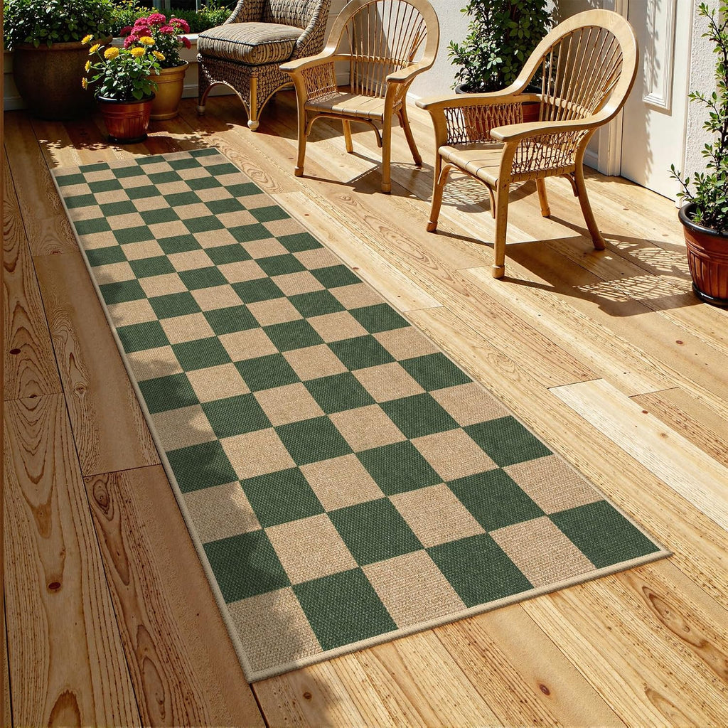 Lahome Checkered Easy Jute Kitchen Runner Rug, 2x8 Outdoor Rugs Washable