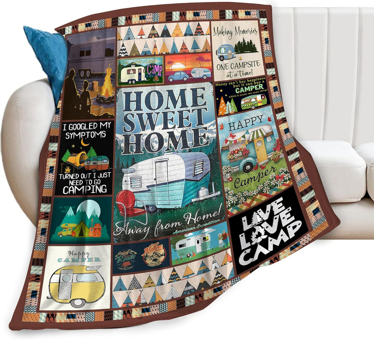 Camping Blanket Soft Warm Plush Throw Blanket Happy Camper RV Gifts for Camper Lover Cozy Lightweight Flannel Fleece Bedding Stuff Decor Blanket for Girls Kids Adults Women 40"x50"
