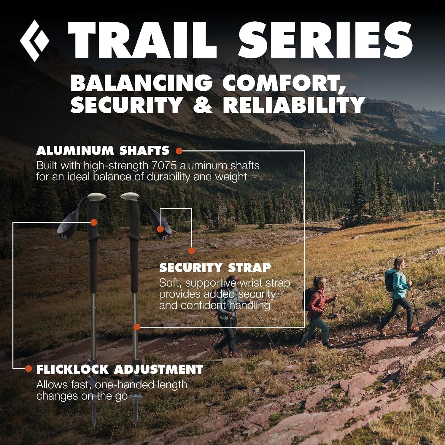 BLACK DIAMOND Trail Trekking Poles (Pair), Lightweight, Aluminum, Hiking