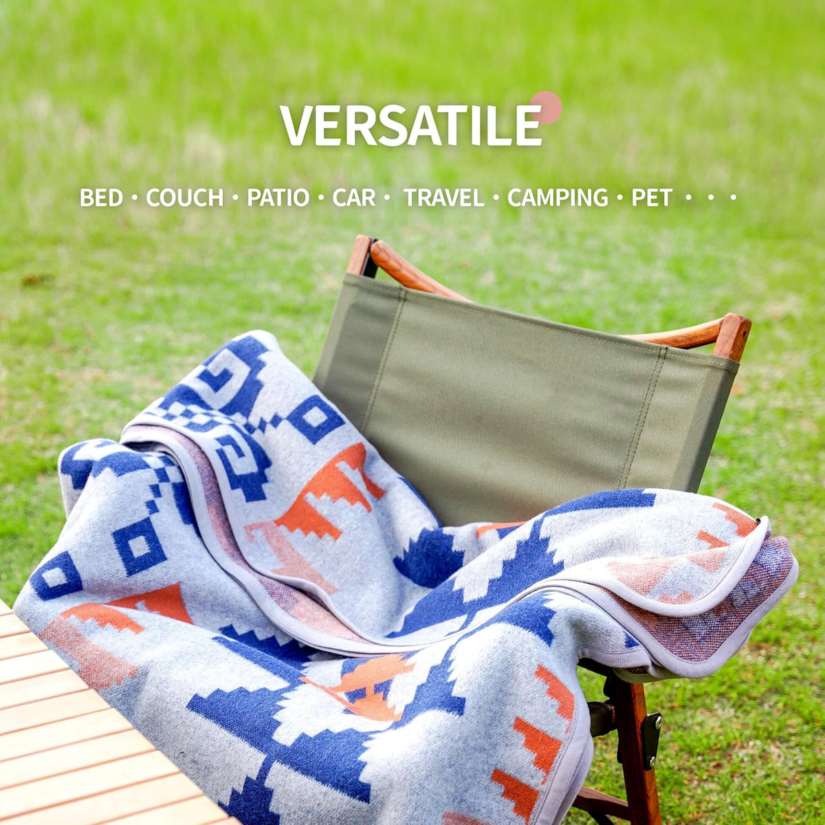 ACUSHLA Merino Wool Camp Blanket - Warm Thick Washable Large Outdoor Camping Sleeping Throw Blanket All Weather, Aztec Grey 79X63