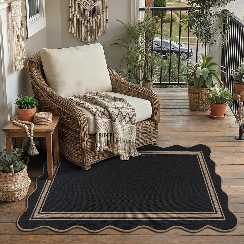 Scalloped Easy Jute 3x5 Outdoor Rug Entryway Rug for Porch Front Door
