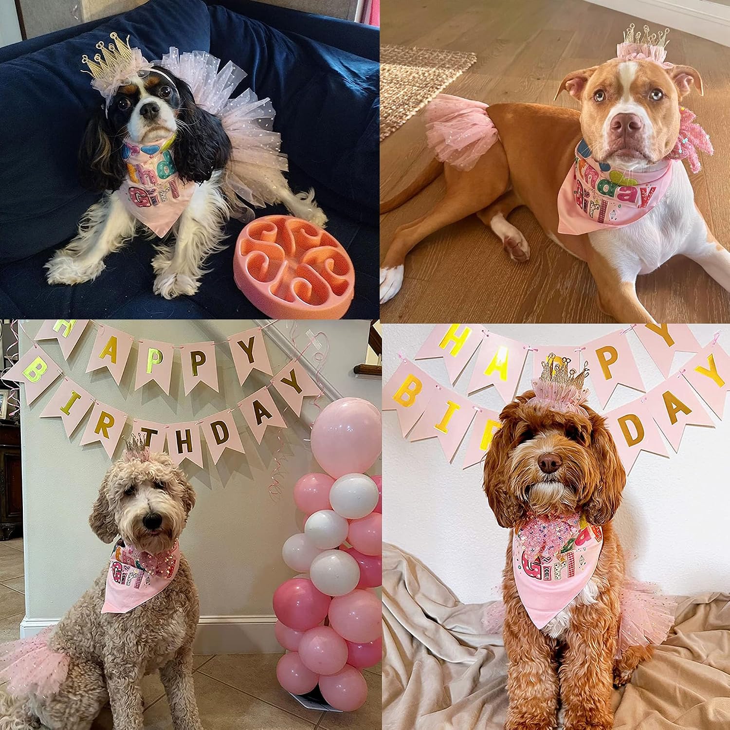 ADOGGYGO Dog Birthday Hat, Pink Birthday Girl Bandana & Tutu Set, Small