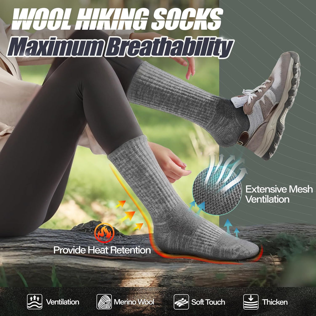ANTSANG Merino Wool Hiking Socks, Maximum Breathability, for Men and Women