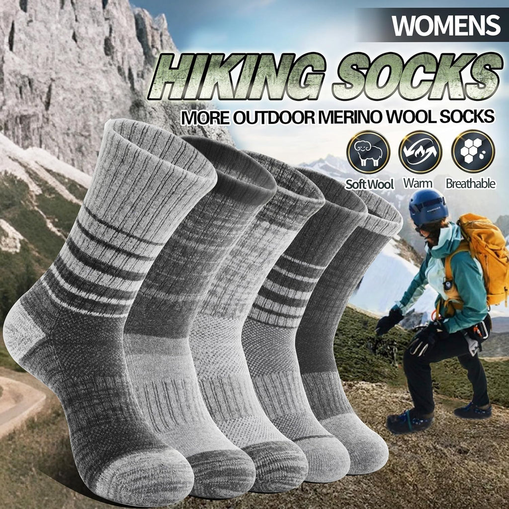 Anlisim Merino Wool Hiking Running Socks for Women, Boot Work Crew Socks