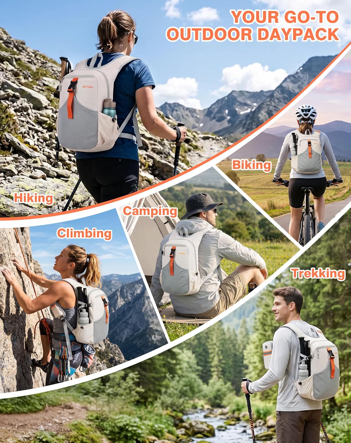 15L Small Hiking Backpack, Lightweight Foldable Daypack for Women