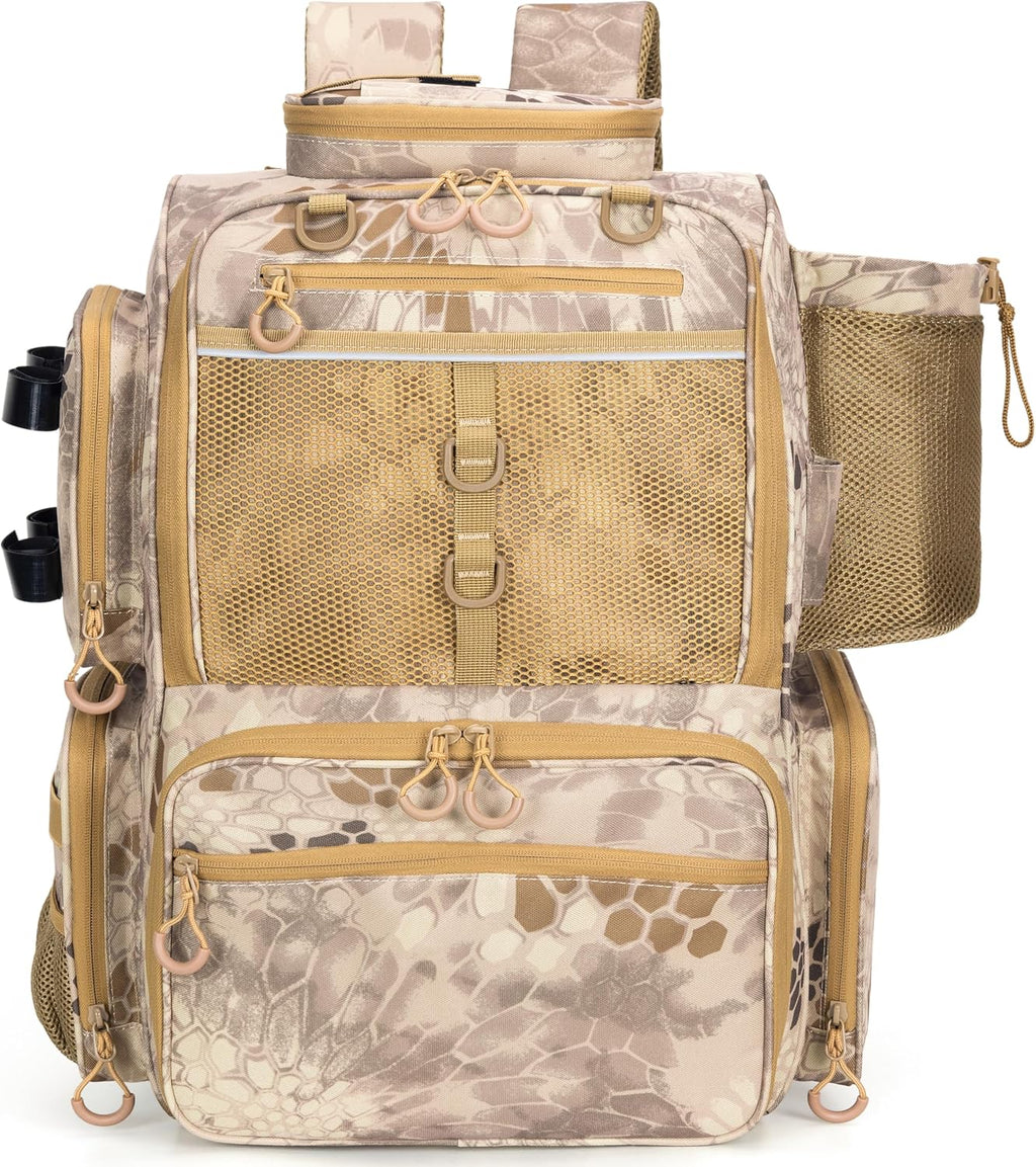 Rabjen Fishing Tackle Backpack with Rod Holders, Bottle Holder, Storage Bag Store Fishing Gear