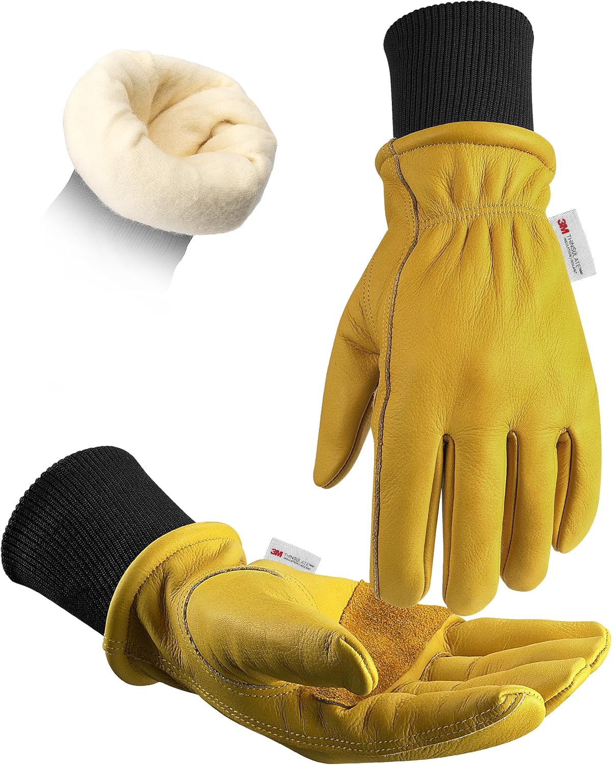 DULFINE Winter Insulated Cowhide Leather Work Gloves for Men and Women