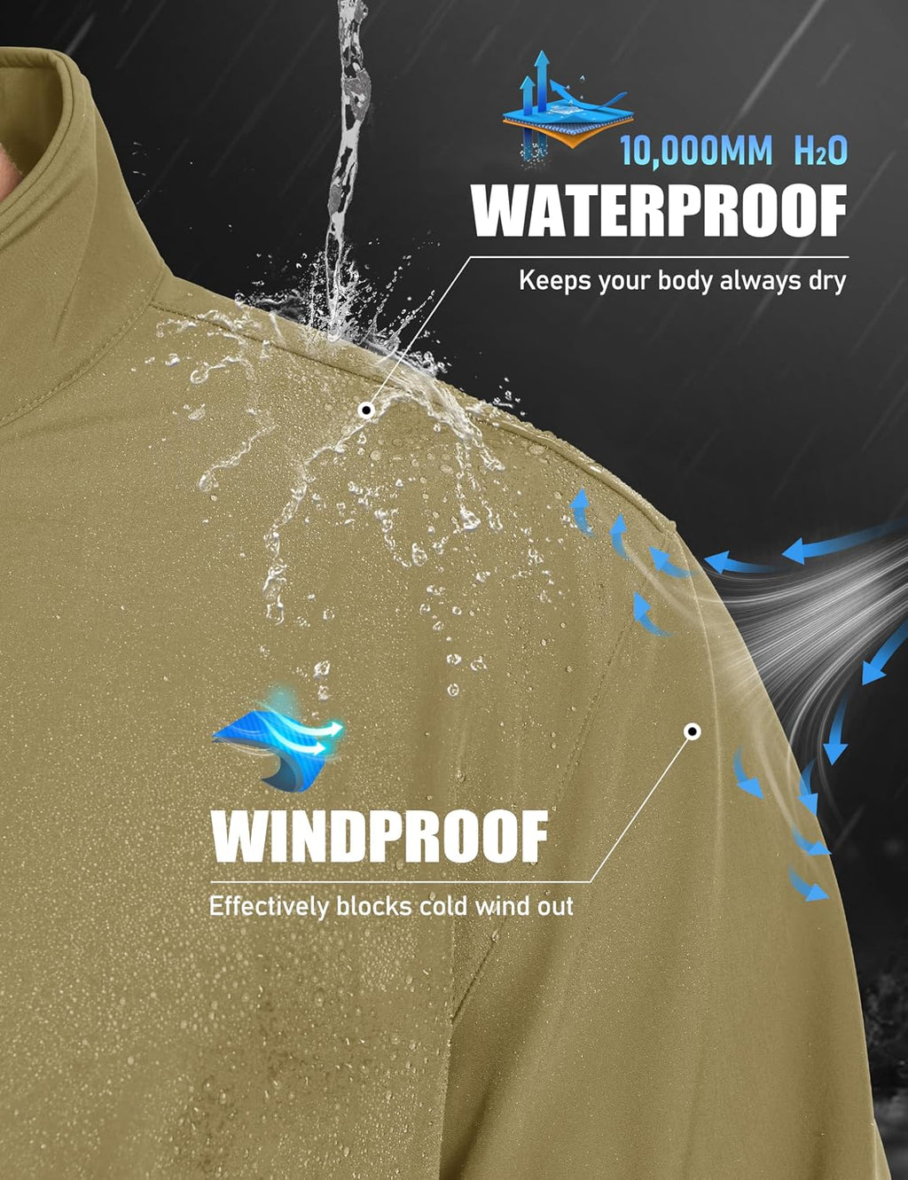 MAGCOMSEN Men's Fleece Lined Softshell Jacket Lightweight Waterproof Windbreaker Zip Up Winter Rain Coat Tactical Hiking