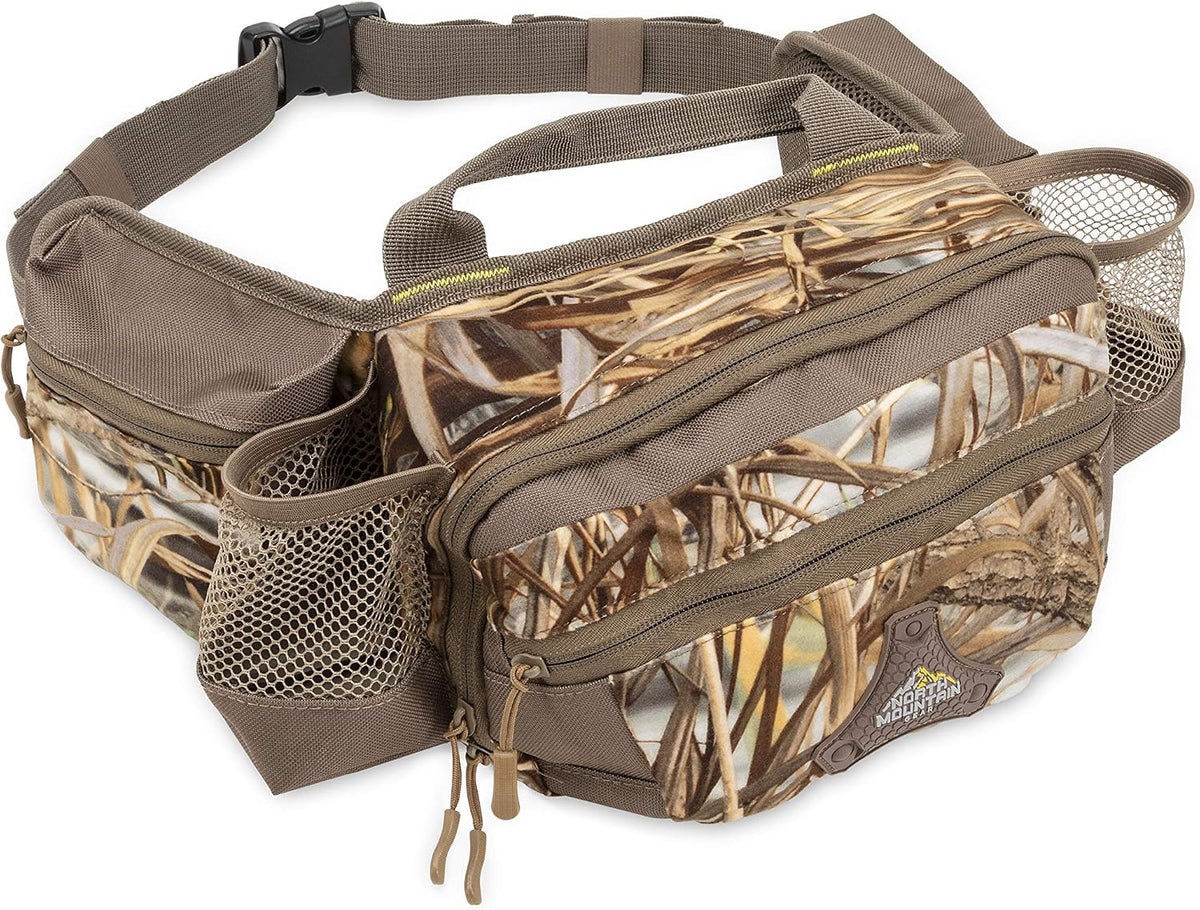 North Mountain Gear Camouflage Fanny Pack - Lightweight & Waterproof Hunting Waist Pack For Outdoor, Hiking Camping Accessories (Mossy Oak Bottomland)