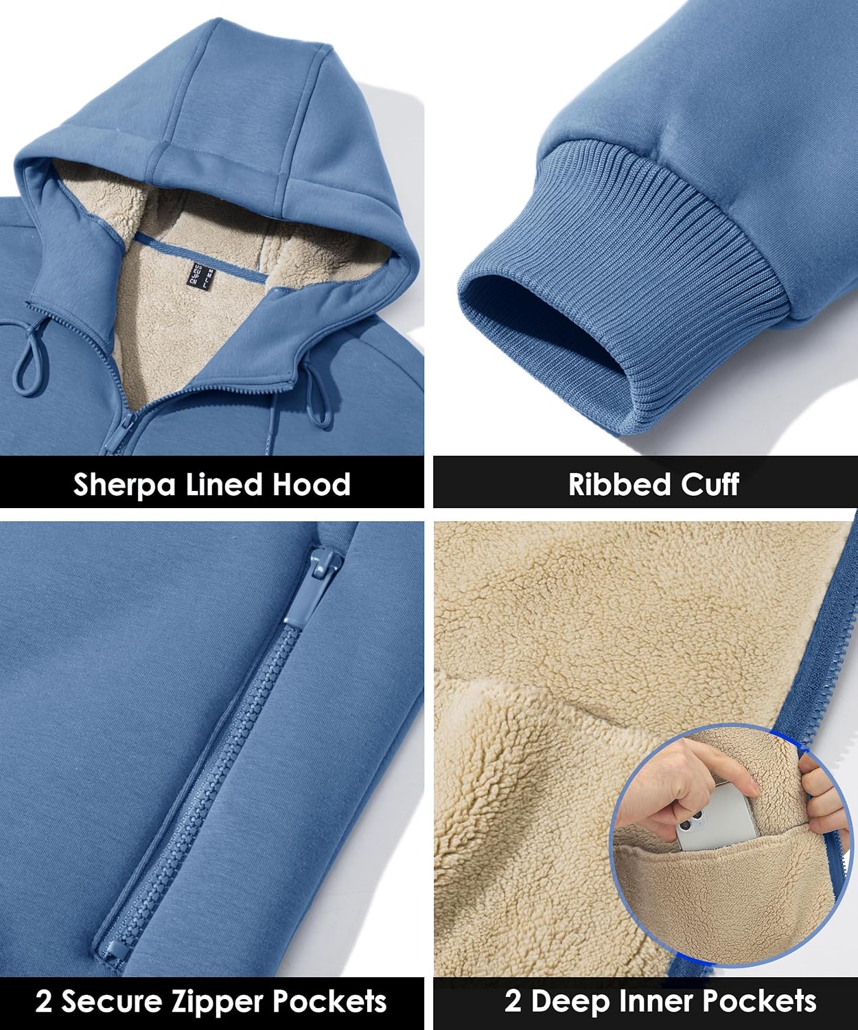 Boladeci Men's Sherpa Fleece Lined Hoodie Zip Up Heavyweight Winter Jacket