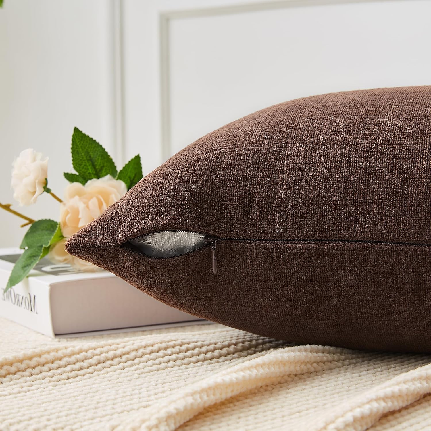 GAWAMAY Decorative Square Throw Pillow Covers 18x18 Inch Set of 2, Super Soft Chenille Pillows Cover Fall Pillowcase for Living Room Bedroom Sofa Couch Cushion Cover Coffee 45x45cm (No Inserts)