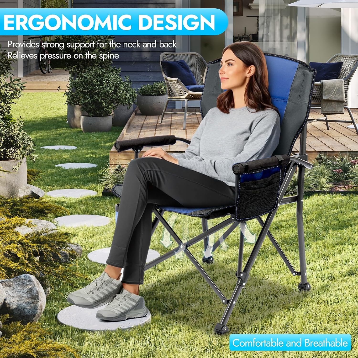 2 Pack Camping Chairs for Adults, 450 LBS Heavy Duty Camp Chair