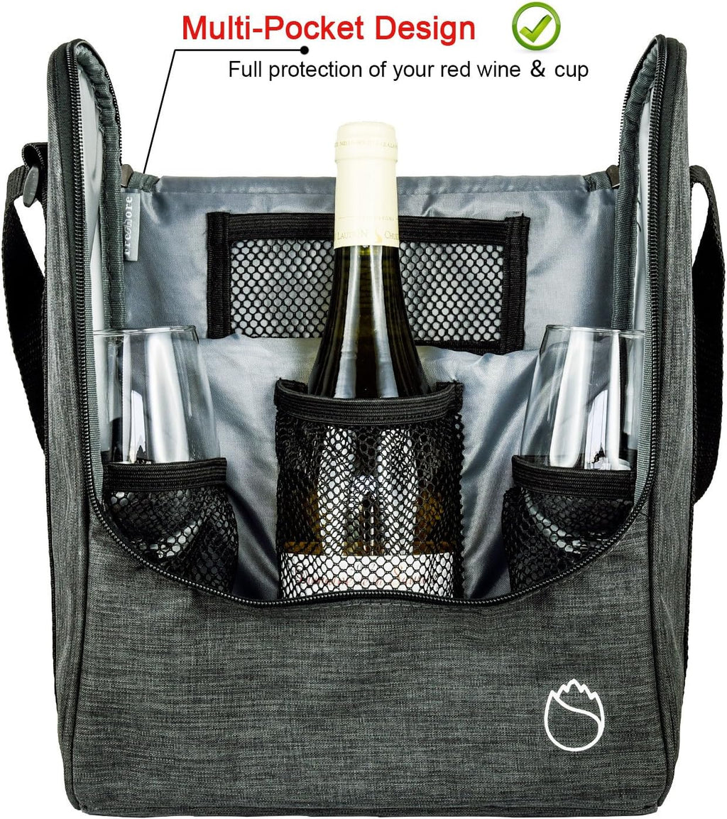 Insulated Wine 3 or 6 Bottle Carriers Tote Travel Cooler Gift Bag For Airplane Liquor With Padded Shoulder Strap
