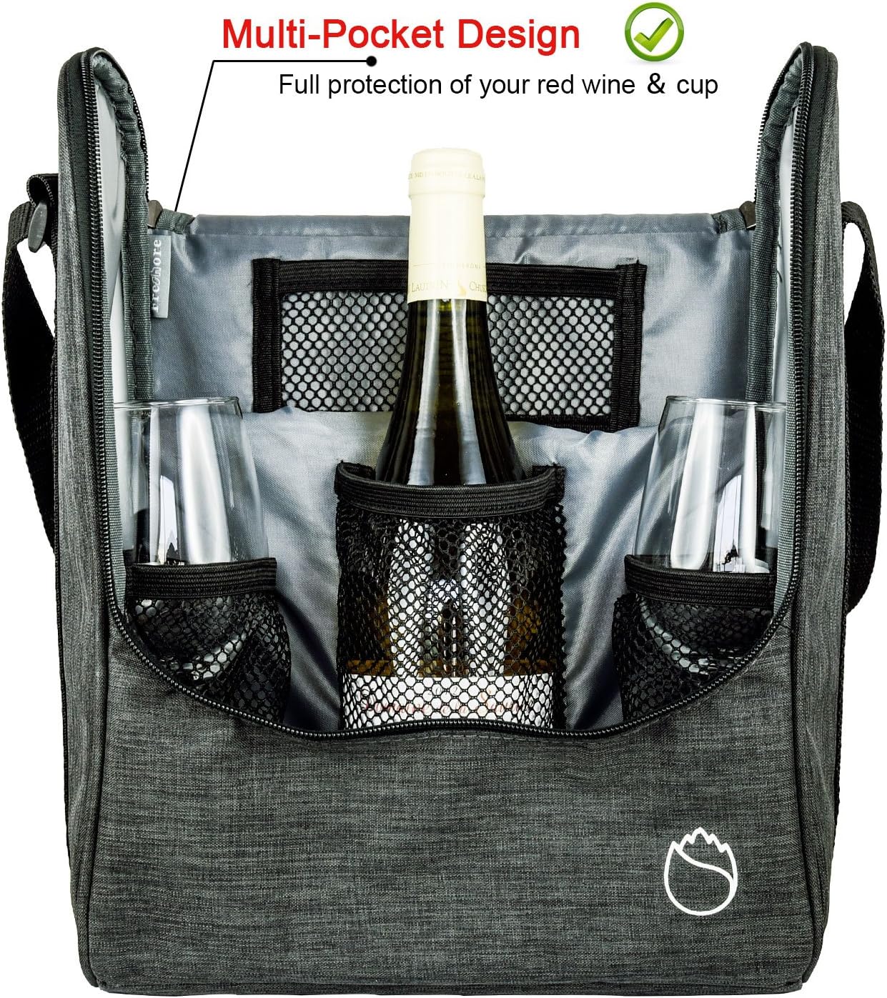 Insulated Wine 3 or 6 Bottle Carriers Tote Travel Cooler Gift Bag For Airplane Liquor With Padded Shoulder Strap
