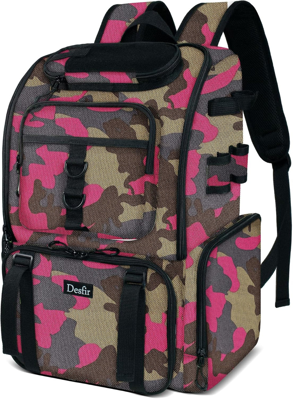 Handor Fishing Tackle Backpack, 50L Capacity, Waterproof Fishing Gear Bag (Camouflage Rose)