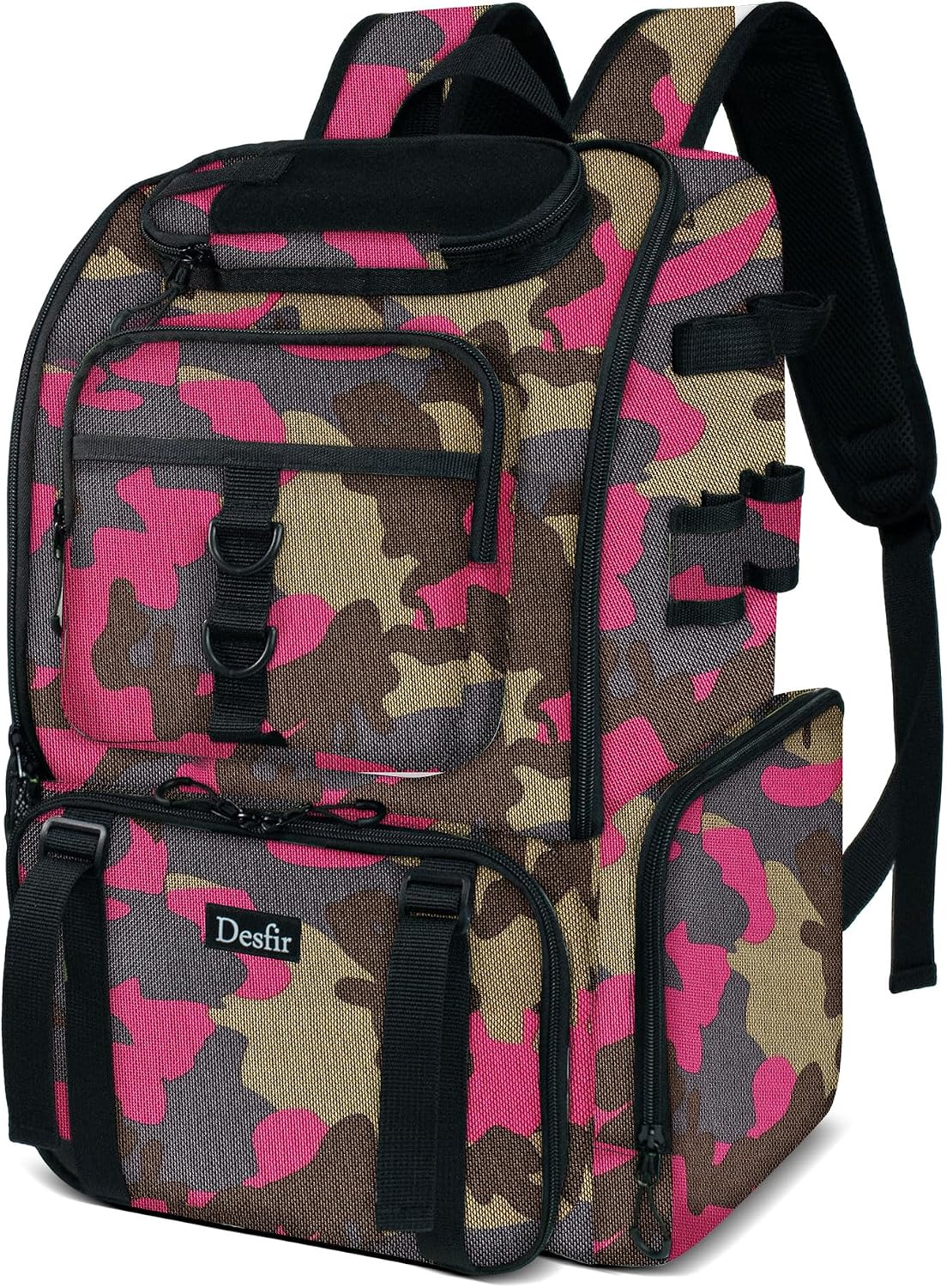 Handor Fishing Tackle Backpack, 50L Capacity, Waterproof Fishing Gear Bag (Camouflage Rose)