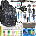 PLUSINNO Fishing Backpack with Rod & Reel Combos, Fishing Gear Kit