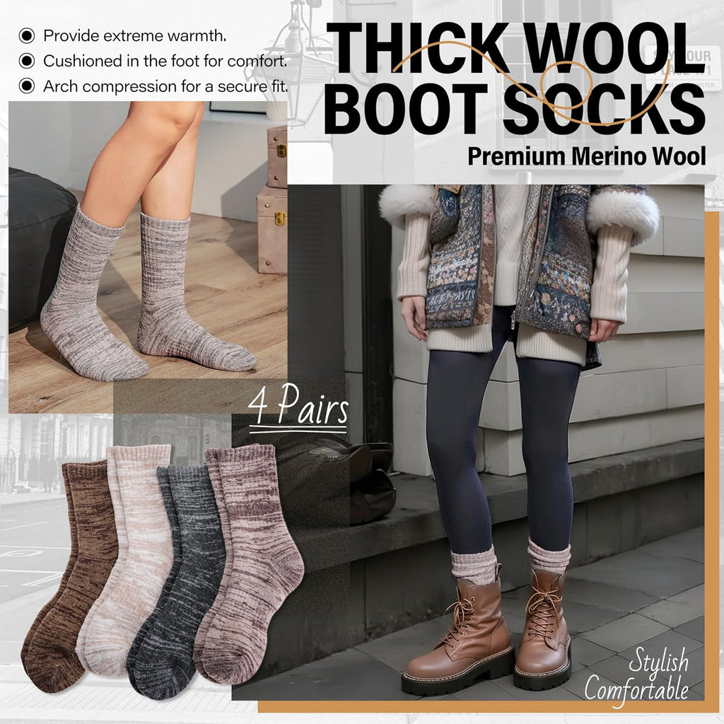 Anlisim Merino Wool Hiking Socks, Boot Crew Work Socks for Women Men