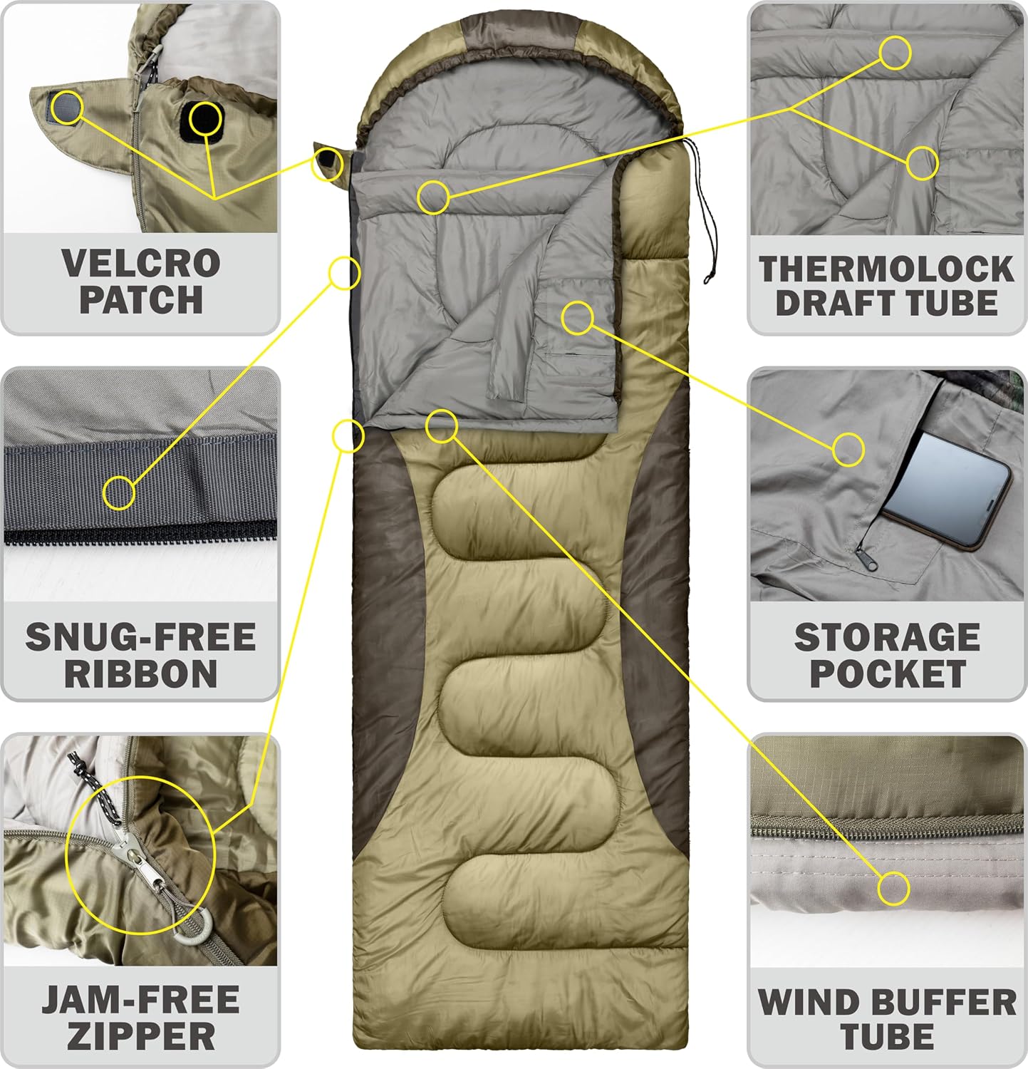 0 Degree Winter Sleeping Bags for Adults, Cold Weather Camping
