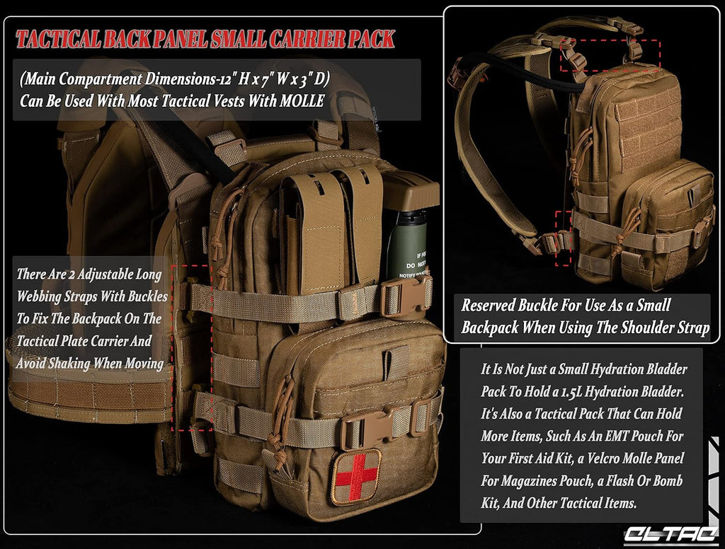 Tactical Small MOLLE Hydration Pack Outdoor Water Bladder Carrier Pack for Vest Backpack(Camo+Bladder)