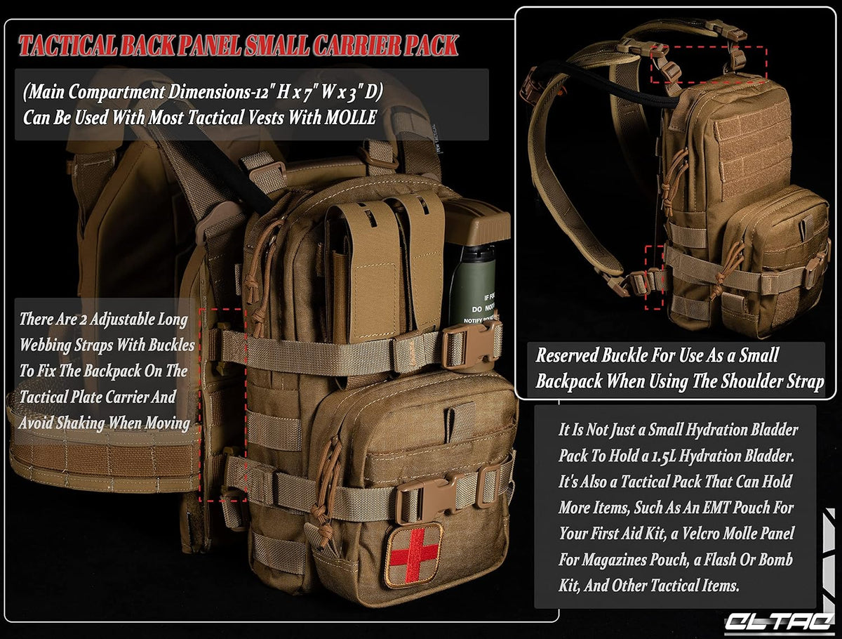 Tactical Small MOLLE Hydration Pack Outdoor Water Bladder Carrier Pack for Vest Backpack(Camo+Bladder)