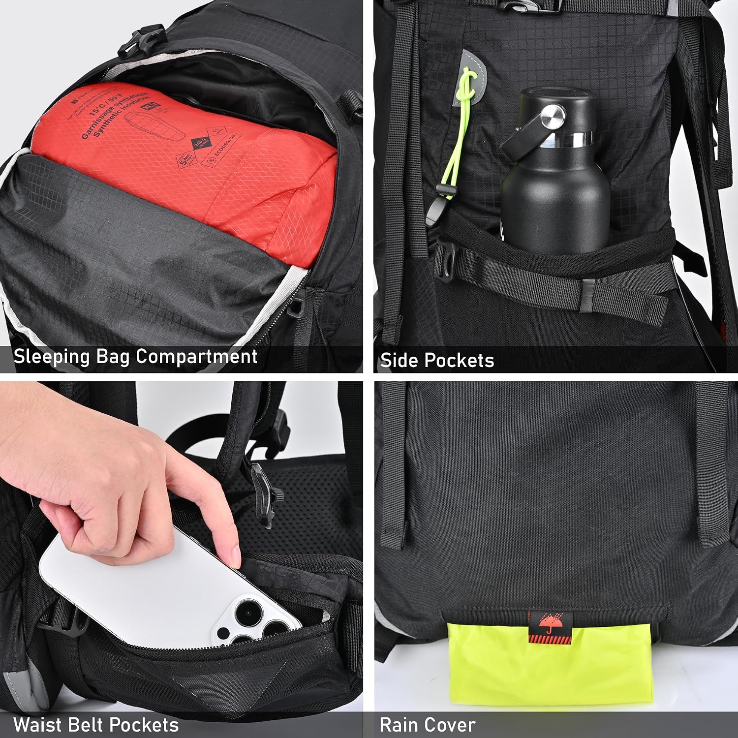 N NEVO RHINO 40L Internal Frame Hiking Backpack with Rain Cover